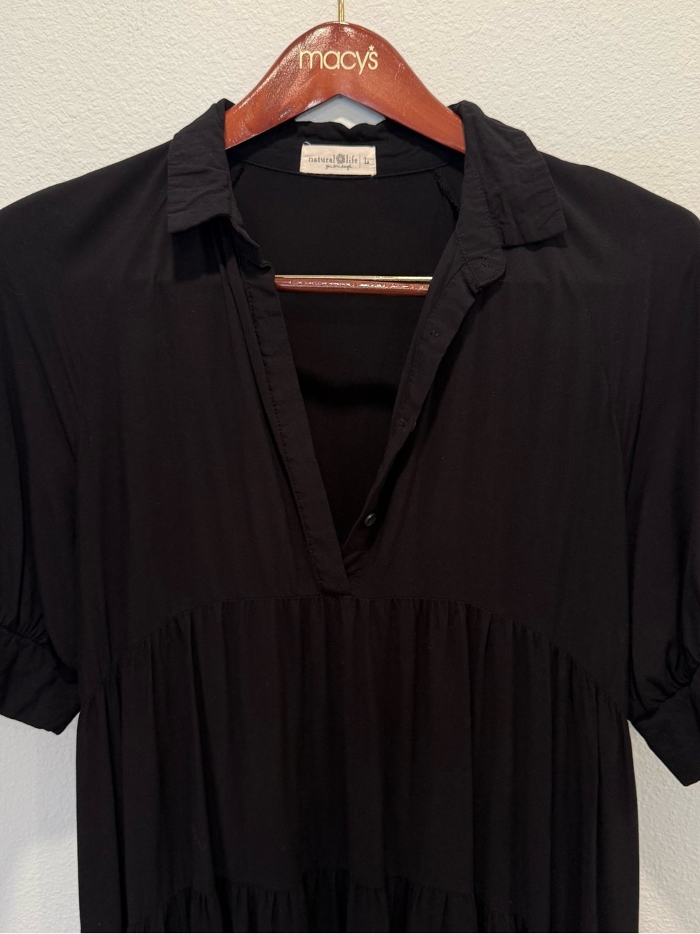 NATURAL LIFE Black Tiered Midi Shirt Dress with Collar - Picture 3 of 10